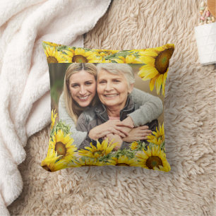 Elegant Lovely Rustic Sunflower Personalized Photo Throw Pillow