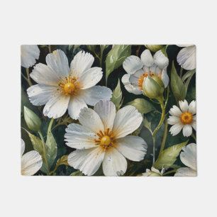 Elegant Lovely White Flowers Watercolor Chic Doormat