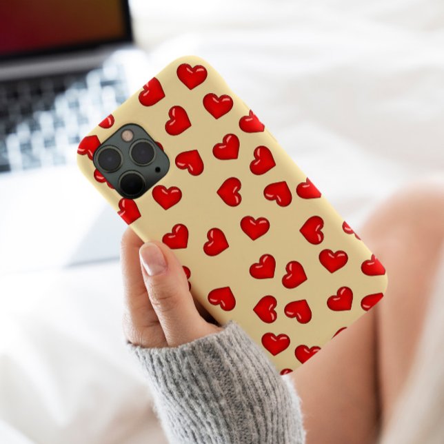 elegant lovers Red heart pattern on classy beige Case-Mate iPhone Case (Creator Uploaded)