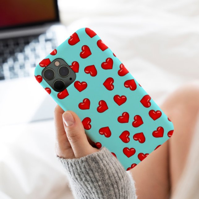 Elegant lovers Red heart pattern on turquoise blue Case-Mate iPhone Case (Creator Uploaded)