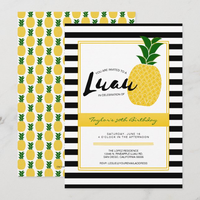 Elegant Luau Pineapple Party Invitation (Front/Back)