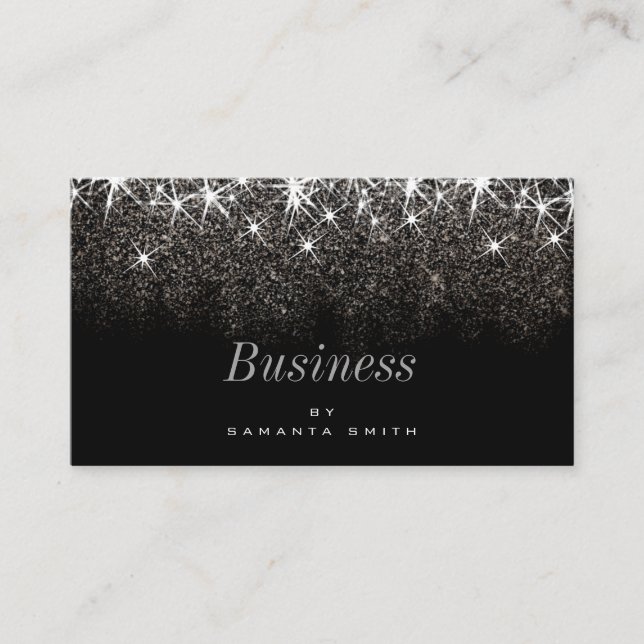 Elegant Luminous Platinum Silver Glitter Trendy Business Card (Front)
