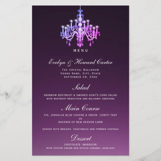 Élégant lustre vénitien | Carte de menu (Devant)