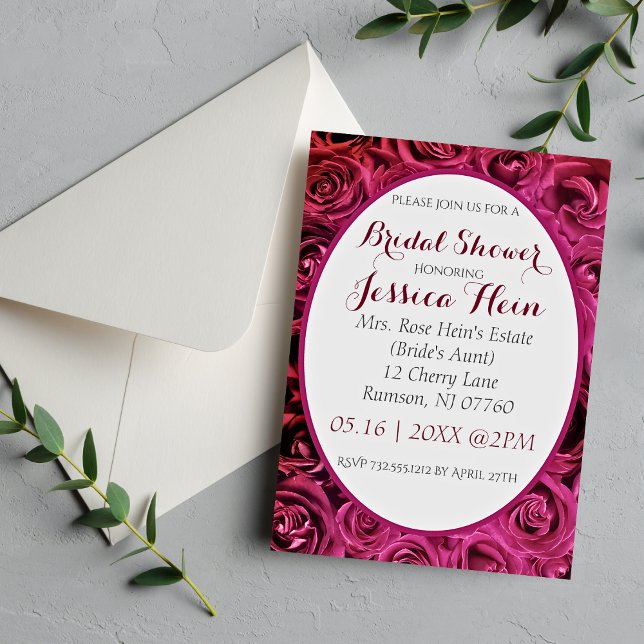 Elegant Lux Bridal Shower Pink Roses Invitations (Beautiful floral bridal shower invitations.)