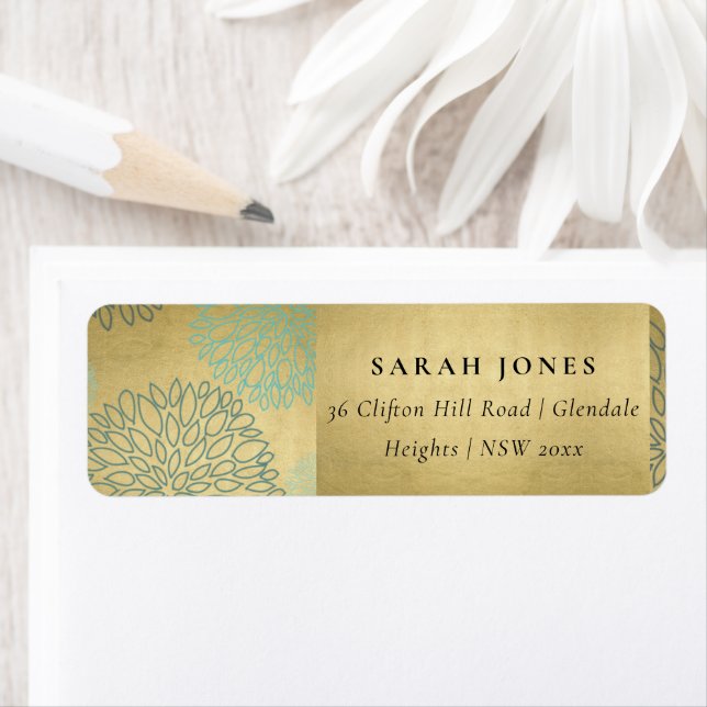 ELEGANT LUX FAUX GOLD DAHLIA FLORAL ADDRESS LABEL (Insitu)