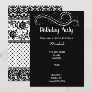 ELEGANT LUXE BLACK LACE DIAMOND  INVITATION