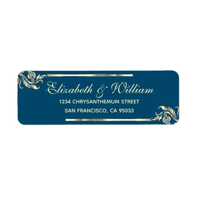 Élégant luxe Blue Gold Adresse de retour Label (Devant)