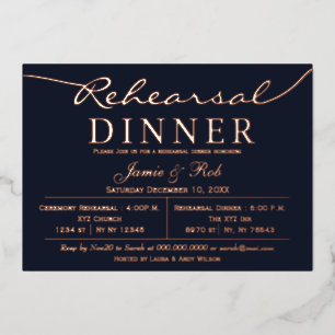 Elegant Luxe Navy Rose Gold Rehearsal Dinner