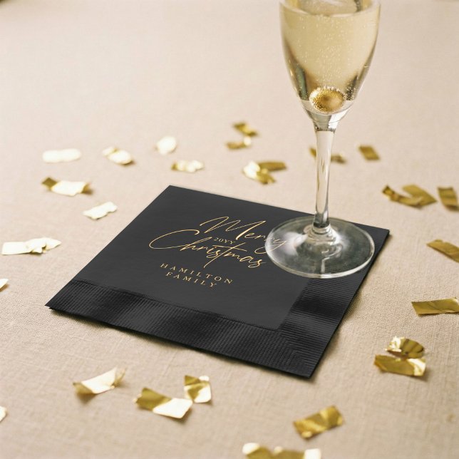Élégant Luxe Noël Personnalisé Script (Elegant Luxury Personalized Merry Christmas Script Foil Napkins)