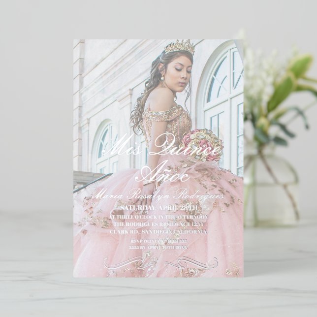  Elegant Luxe Quinceanera  Photo Invitation (Standing Front)