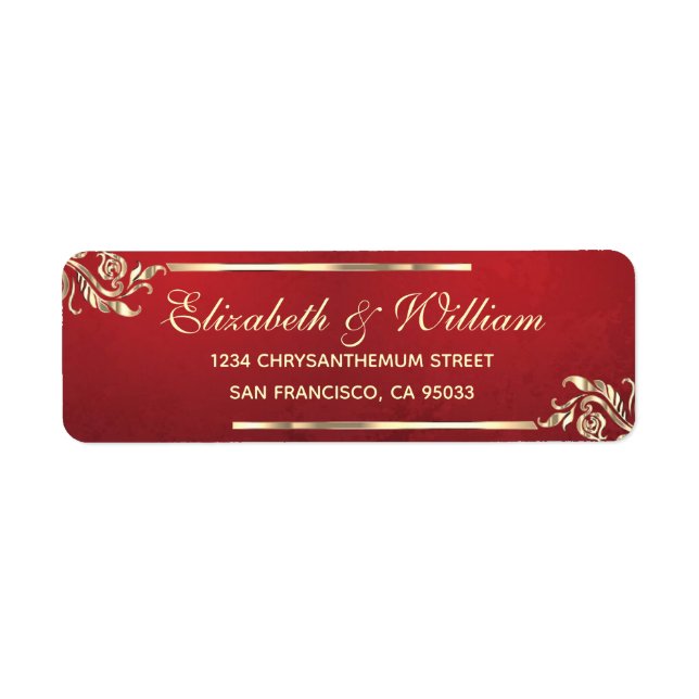 Élégant luxe Red Gold Retour Adresse Label (Devant)