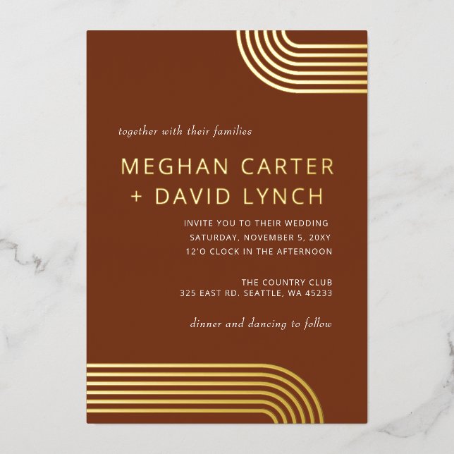 Elegant Luxe Terracotta Arched Gold Wedding  Foil  (Front)