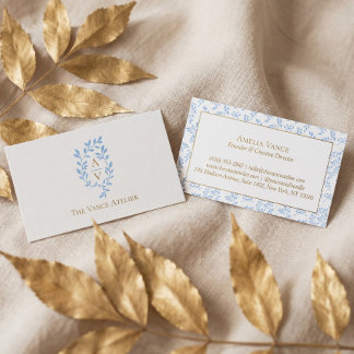 Elegant Luxe Vintage Leaf Branch Crest Monogram  Business Card