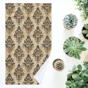 Elegant Luxurious Black Gold Beige Ivory Damask Hand Towel