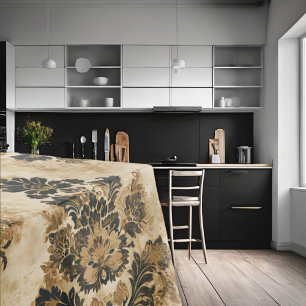 Elegant Luxurious Black Gold Beige Ivory Damask Tablecloth