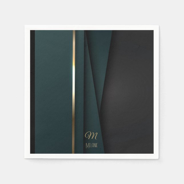 Elegant Luxurious Dark Green Gold Monogram Name Napkin (Front)