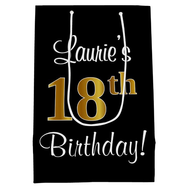 Elegant, Luxurious, Faux Gold Look 18th Birthday Medium Gift Bag (Back)