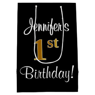 Elegant, Luxurious, Faux Gold Look 1st Birthday Medium Gift Bag