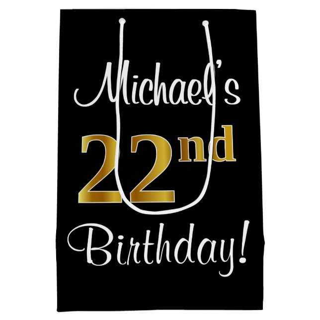 Elegant, Luxurious, Faux Gold Look 22nd Birthday Medium Gift Bag (Back)