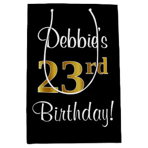 Elegant, Luxurious, Faux Gold Look 23rd Birthday Medium Gift Bag