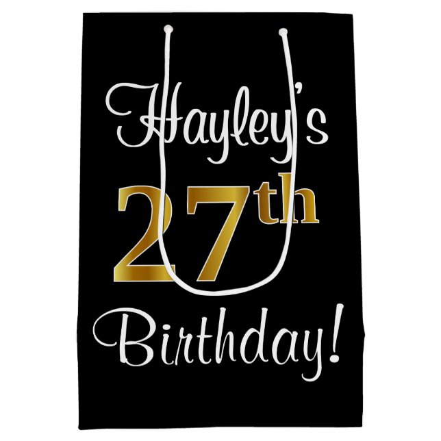 Elegant, Luxurious, Faux Gold Look 27th Birthday Medium Gift Bag (Back)