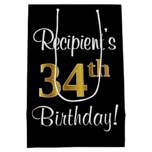 Elegant, Luxurious, Faux Gold Look 34th Birthday Medium Gift Bag