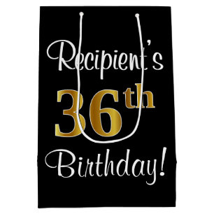 Elegant, Luxurious, Faux Gold Look 36th Birthday Medium Gift Bag