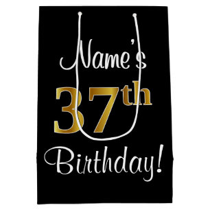 Elegant, Luxurious, Faux Gold Look 37th Birthday Medium Gift Bag
