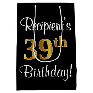 Elegant, Luxurious, Faux Gold Look 39th Birthday Medium Gift Bag