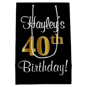 Elegant, Luxurious, Faux Gold Look 40th Birthday Medium Gift Bag