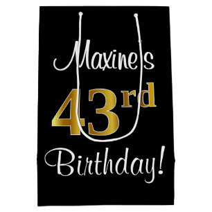 Elegant, Luxurious, Faux Gold Look 43rd Birthday Medium Gift Bag