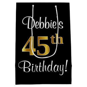 Elegant, Luxurious, Faux Gold Look 45th Birthday Medium Gift Bag