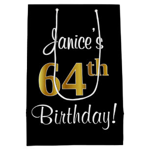 Elegant, Luxurious, Faux Gold Look 64th Birthday Medium Gift Bag