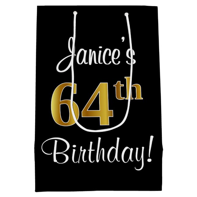 Elegant, Luxurious, Faux Gold Look 64th Birthday Medium Gift Bag (Back)