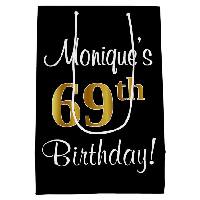 Elegant, Luxurious, Faux Gold Look 69th Birthday Medium Gift Bag (Back)