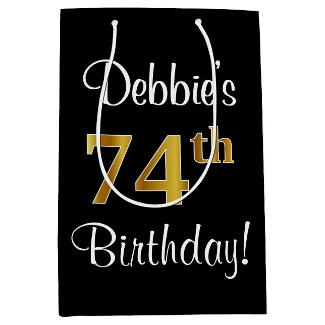 Elegant, Luxurious, Faux Gold Look 74th Birthday Medium Gift Bag (Front)