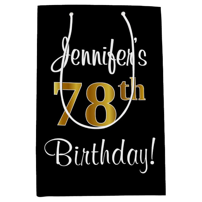 Elegant, Luxurious, Faux Gold Look 78th Birthday Medium Gift Bag (Front)