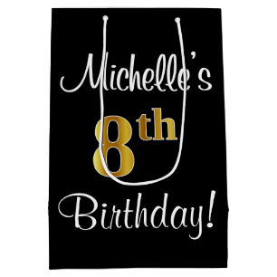 Elegant, Luxurious, Faux Gold Look 8th Birthday Medium Gift Bag