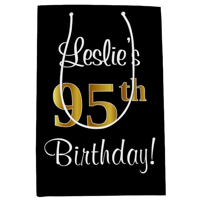 Elegant, Luxurious, Faux Gold Look 95th Birthday Medium Gift Bag (Front)