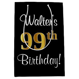 Elegant, Luxurious, Faux Gold Look 99th Birthday Medium Gift Bag