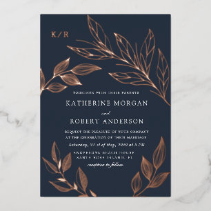 elegant luxurious foliage wedding foil invitation