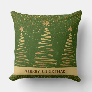 Elegant luxurious glitter trees stars gold green throw pillow