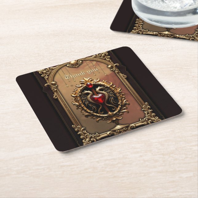 Elegant luxurious heart emblem. square paper coaster (Angled)