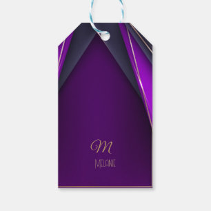 Elegant Luxurious Purple Gold Monogram Modern Glam Gift Tags