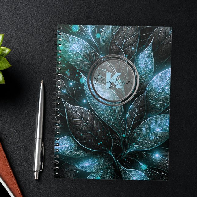 Elegant Luxurious Teal Black Glowing Foliage  Notebook (Creator Uploaded)