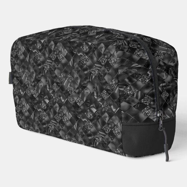 Elegant Luxury Black Faux Foil and Glitter Pattern Dopp Kit (Right Corner)
