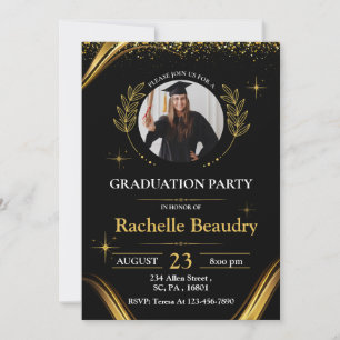 Elegant Luxury Black & Gold Graduation Party Invitation