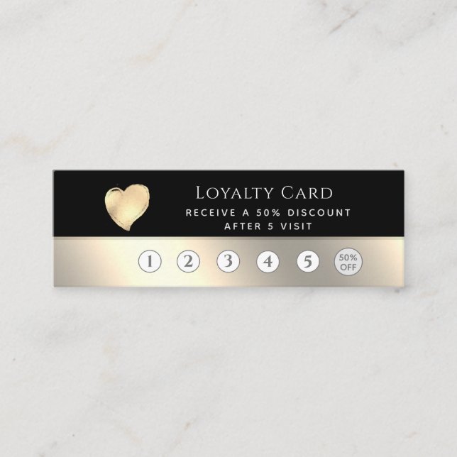 Elegant luxury black gold heart loyalty card (Front)