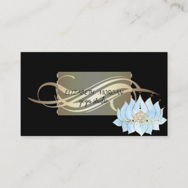 Elegant Luxury Black Lotus Blue Yoga Business Card (Front)
