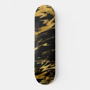 Elegant Luxury Black & Yellow Abstract Watercolor Skateboard
